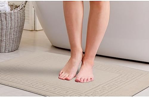 Superior Heavyweight Cotton Bath Mats, Bath Rugs For Bathroom Accessories, Washable Rug For Shower, Bath, Toilet, Modern Decor, No Backing, Luxury Hotel And Spa Quality, Set of 2, 22" x 35", Ivory