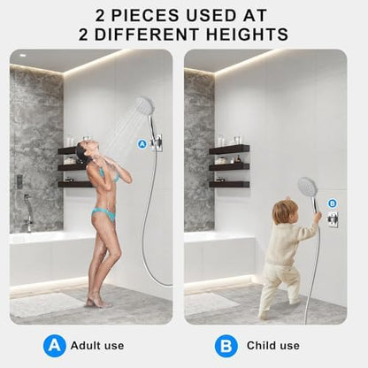 2PC MAYYAYA ShowerHead Holder, Black Adhesive WallMounted, Adjustable Angle