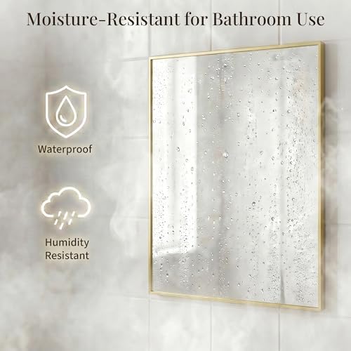24x36 Satin Gold Framed Rectangle Bathroom Vanity Wall Mirror