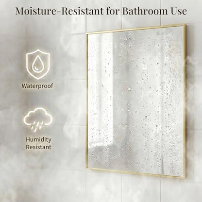 24x36 Satin Gold Framed Rectangle Bathroom Vanity Wall Mirror