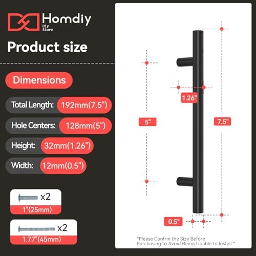 homdiy Black Cabinet Handles 10Pack 5inch Hole Center Kitchen Drawer Pulls and Knobs Stainless Steel Cabinet Hardware for Bathroom, Cupboard