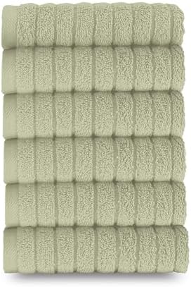 Elegant Comfort 100% Turkish Cotton Corduroy Ribbed Luxury Washcloths 6 Pack Soft 13 x 13 Inch - Higly Absorbent, Durable, Quick Dry, Spa Premium Hotel Quality for Bathroom or Travel, Mint Green