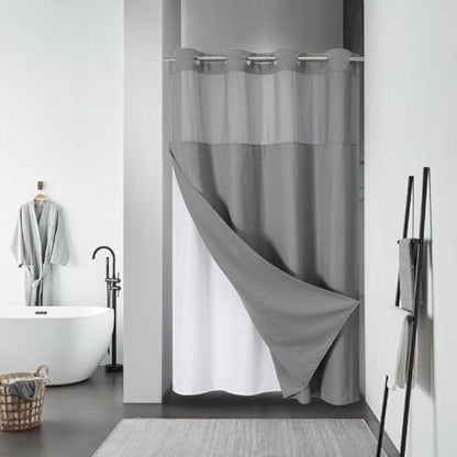 eachope No Hook Waffle Shower Curtain with Snap-in Liner, 48x74 Inch, Grey