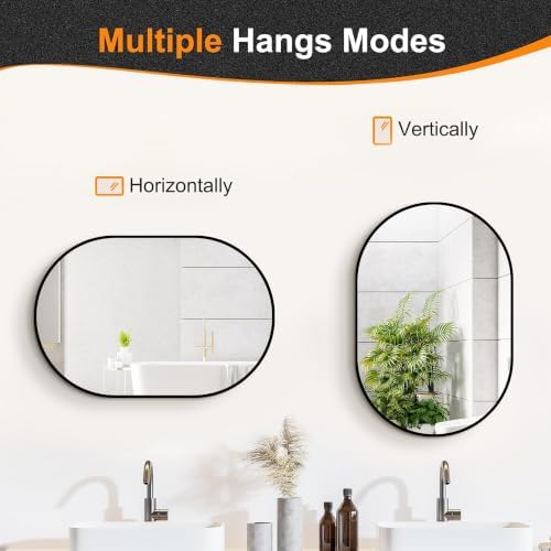 Delma 28x20 Black Oval Bathroom Mirror for Over Sink, Aluminum Frame