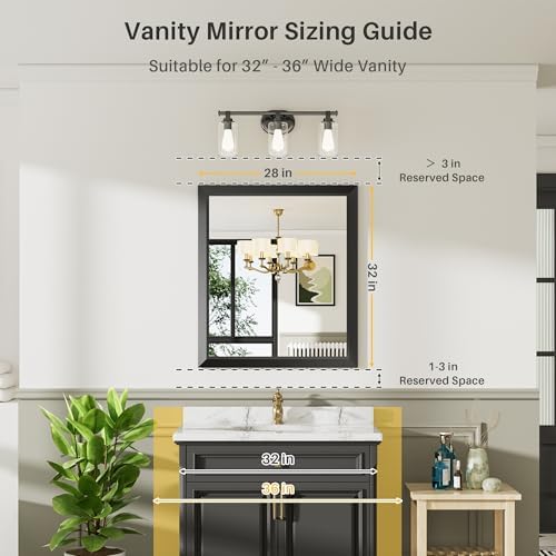 Briivue Black Metal Framed Bathroom Wall Mirror, 28x32 Inch