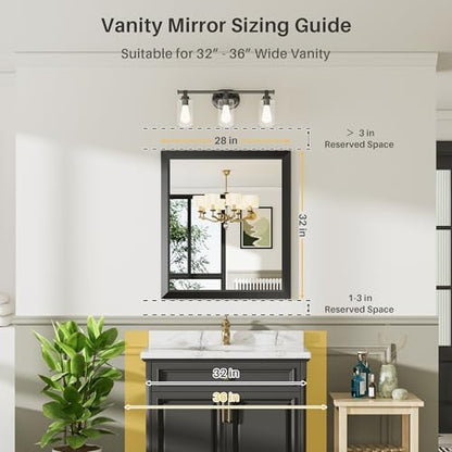 Briivue Black Metal Framed Bathroom Wall Mirror, 28x32 Inch
