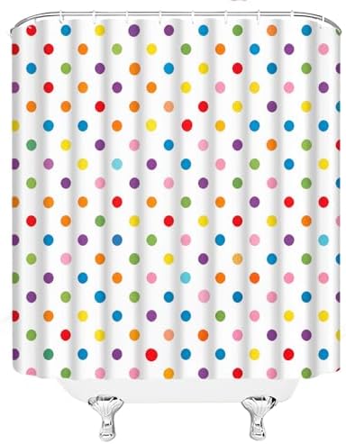 Polka Dot Shower Curtain Colorful Retro Cute Spot Vintage Fabric Decorative Bathroom Curtains with Hooks,70" Wx75 H