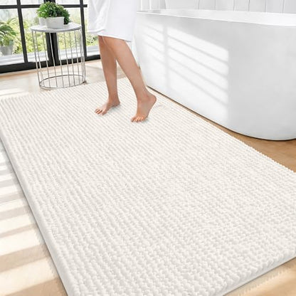 OLANLY Thick Chenille Large Bathroom Rugs 44x32, Absorbent Bath Mat, Ivory