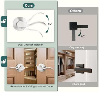 GOBEKOR 10 Pack Satin Nickel Passage Lever Handle Interior Door Levers Hallway Closet Door Handles Wave Door Lock Keyless Lever Door Handles