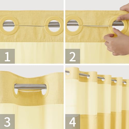 eachope No Hook Linen Texture Shower Curtain with Snap-in Liner,71x80 Gold