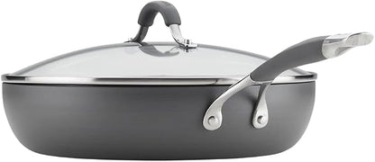 Circulon Radiance Hard Anodized Nonstick Deep Frying Pan with Lid, 12 inch Frying Pan with Lid, Deep Skillet, Gray