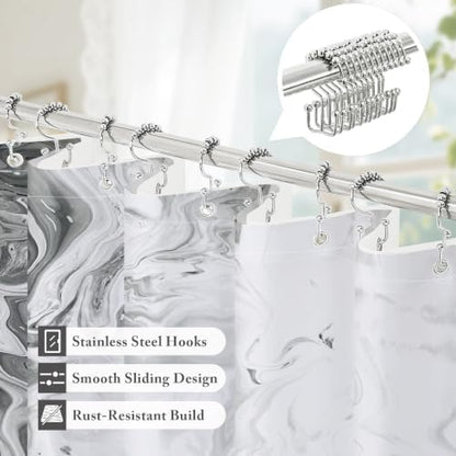 3 in 1 Grey Marble Shower Curtain Set with PEVA Liner & 12 Hooks, 72 x 72