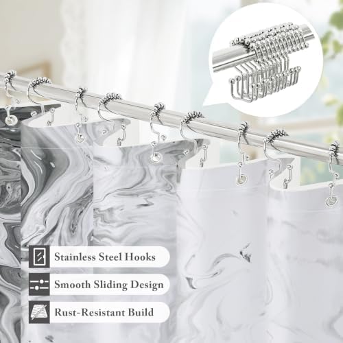 3 in 1 Grey Marble Shower Curtain Set with PEVA Liner & 12 Hooks, 72 x 78