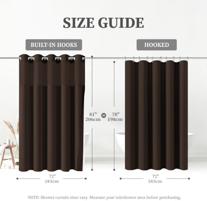 BTTN 72x81 Ringless Linen Textured Shower Curtain with Snap in Liner, Brown