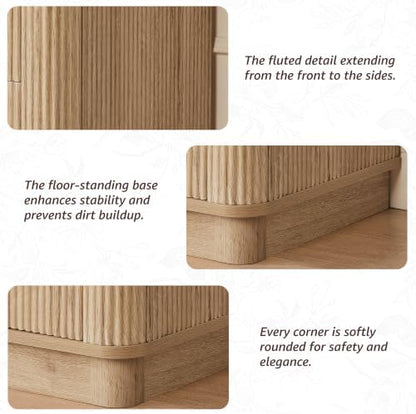 T4TREAM 72" Fluted Bathroom Vanity with 2 Single Sinks, Natural Oak