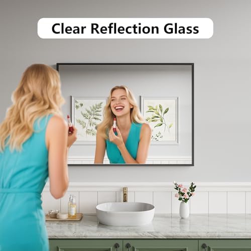 Koonmi Bathroom Mirror for Wall, 30"x40" Black Bathroom Mirror for Over Sink, Shatterproof Tempered Glass Vanity Mirror with Anti-Rust Aluminum Alloy Frame, Hang Horizontally or Vertically