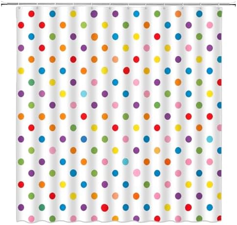 Polka Dot Shower Curtain Colorful Retro Cute Spot Vintage Fabric Decorative Bathroom Curtains with Hooks,70" Wx75 H