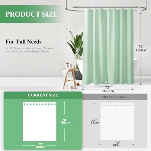 Dynamene Long Waffle Shower Curtain 256 GSM Heavy Fabric 72x78 Mint Green