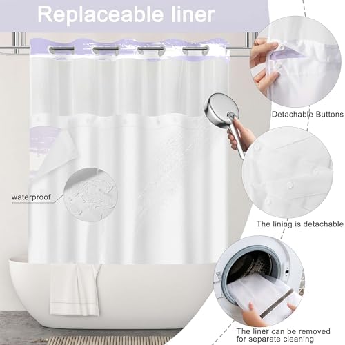 No Hook Shower Curtain with Liner, Purple Stripe, 71x74 Inch