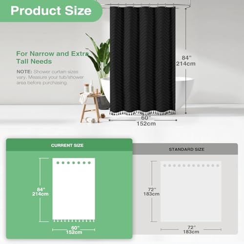 Dynamene Stall Boho Farmhouse Shower Curtain Tufted Chevron 60"x84" Black
