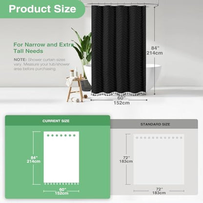Dynamene Stall Boho Farmhouse Shower Curtain Tufted Chevron 60"x84" Black