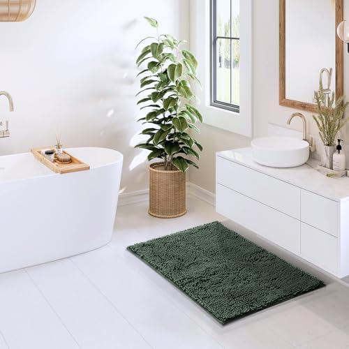 Hearth & Harbor Bathroom Rugs, Chenille Bath Mat - Machine Washable Bath Mats for Bathroom Non-Slip Backing Rubber, Quick Dry Bathroom Mat