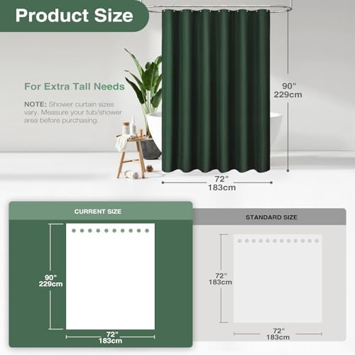 Dynamene Extra Long Waffle Shower Curtain 256 GSM Fabric 72x90 Dark Green