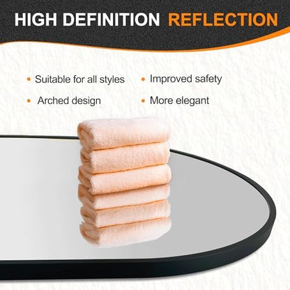 Delma 36x24 Black Oval Bathroom Mirror for Over Sink, Aluminum Frame
