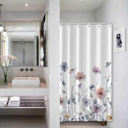 AWERT Wildflower Stall Shower Curtain for Bathroom Watercolor Floral Half Size Shower Curtain with Hooks Waterproof Flower Printing Fabric Bathroom 36x72inch