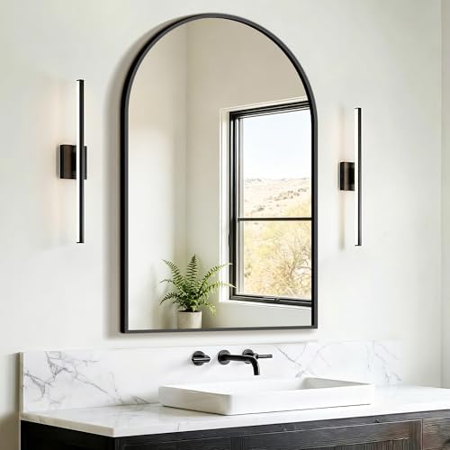 FICTOR 24" x 36" Arched Bathroom Vanity Mirror for Over Sink, Black