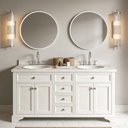 WallBeyond Round Wood Mirror 24 inch Circle Wall Mirror for Bathroom Round Wall Mirror for Wall Decor, Vanity, Entryway Living Room (White)