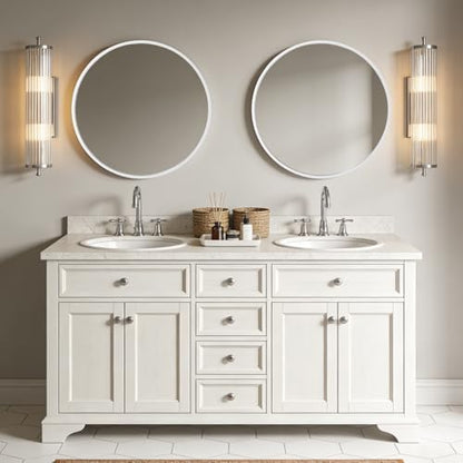 WallBeyond Round Wood Mirror 24 inch Circle Wall Mirror for Bathroom Round Wall Mirror for Wall Decor, Vanity, Entryway Living Room (White)