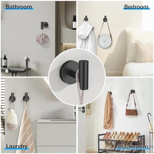 5 Pieces Matte Black Bathroom Hardware Accessories Set SUS304 Stainless Steel Black Towel Bar Holder Set, 23.6Inch Towel Racks for Bathroom, Robe Towel Hooks, Toilet Paper Holder Wall Mounted