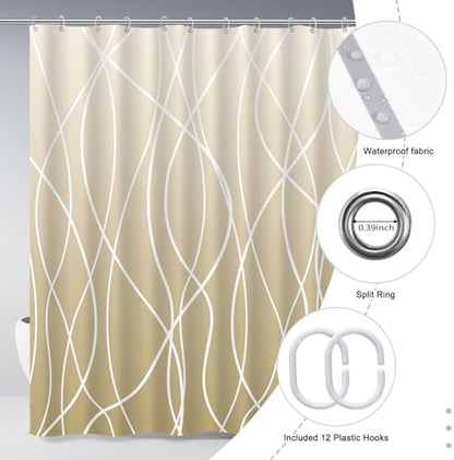 Striped Shower Curtain for Bathroom, Ombre Khaki, 72" W x 72" L