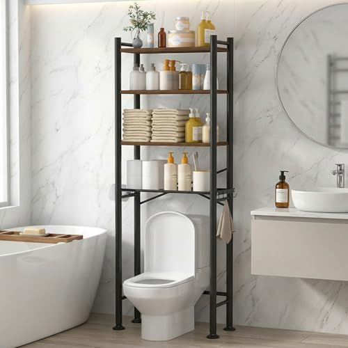 GloTika 4-Tier Over Toilet Storage, Anti-Tilt, 69.3" H, Brown