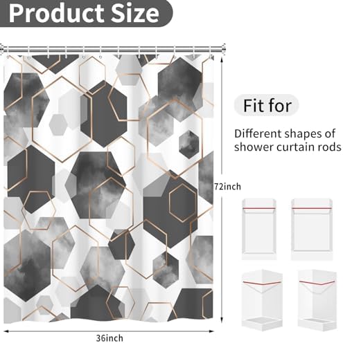 deFouliao Grey Modern Shower Curtain Geometric Grid Art Abstract Waterproof Bathroom Curtain for Bathtub Home Hotel Decor, Washable with Hooks, 36x72 Inch