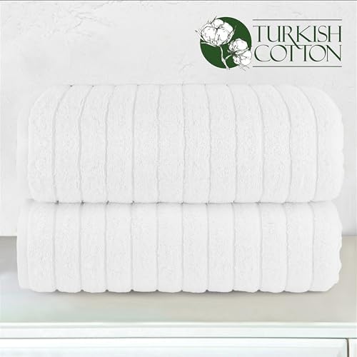 Elegant Comfort 100% Turkish Cotton Corduroy Ribbed Luxury Soft 2 Pack Bath Towels 27 x 54 Inch - Ultra Plush, Absorbent, Quick Dry, Hotel Spa Quality Towels for Bathroom Essentials, White