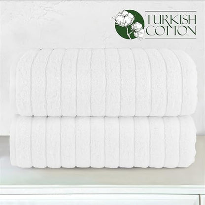 Elegant Comfort 100% Turkish Cotton Corduroy Ribbed Luxury Soft 2 Pack Bath Towels 27 x 54 Inch - Ultra Plush, Absorbent, Quick Dry, Hotel Spa Quality Towels for Bathroom Essentials, White