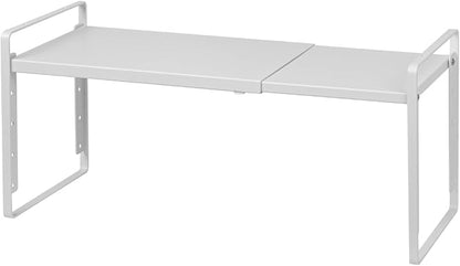 Nxconsu Expandable Cabinet Shelf Organizer Riser, 8.6" 1 Pack White | Heavy-Duty Steel Expandable Shelf Holds 50 lb, 5-Level Stackable Riser for Kitchen Cabinet Cupboard Pantry Counter Under Sink