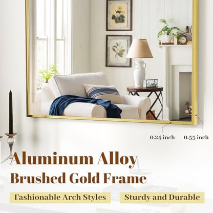 VooBang Wide Arched Wall Mirror, 38 x 40 inch Arch Bathroom Mirror Gold