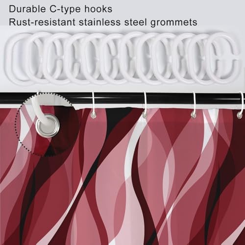 Red Striped Shower Curtain with Hooks for Bathroom 72x72 Inch