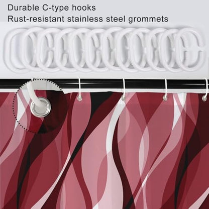 Red Striped Shower Curtain with Hooks for Bathroom 72x72 Inch