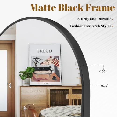 VooBang Arched Wall Mirror, 24 x 36 inch Arch Bathroom Mirror Black