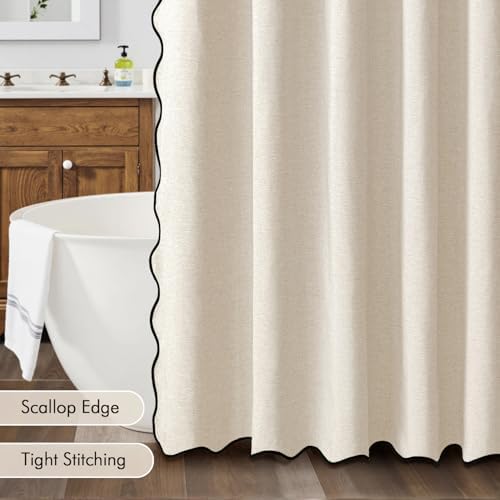 MIULEE 72"x84" Extra Long Scalloped Linen Shower Curtain Light Cream
