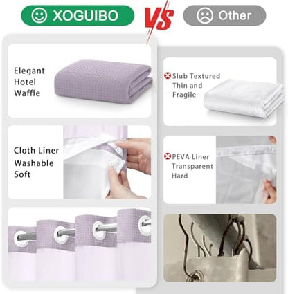 No Hook Shower Curtain with Liner Set Hotel Waffle Lavender 72W X 75L