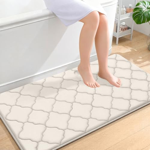 OLANLY Memory Foam Bath Mat Rug 44x24, Ultra Soft Bathroom Rugs, Ivory