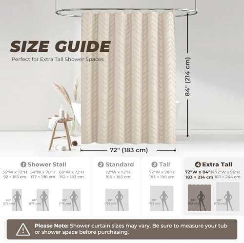 Beige Boho Fabric Shower Curtain 72 x 84 Inches