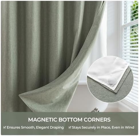River Dream Linen Textured No Hooks Shower Curtain with Liner,Green,71x74