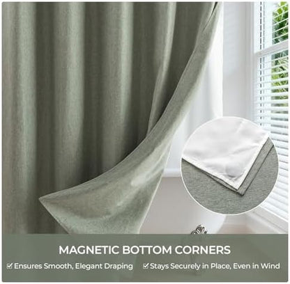 River Dream Linen Textured No Hooks Shower Curtain with Liner,Green,71x74
