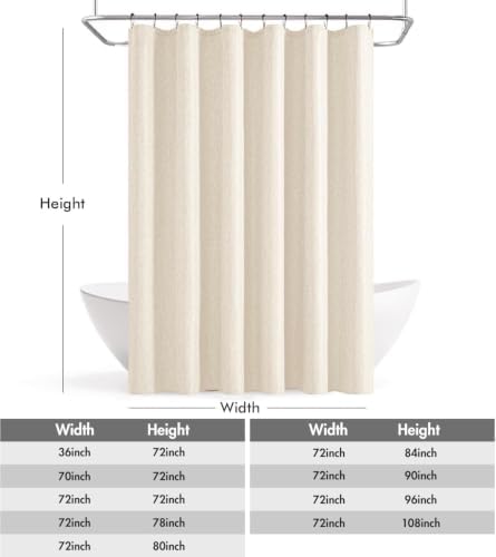 ANRODUO Cream White Extra Long Linen Fabric Shower Curtain Set - W72xL108